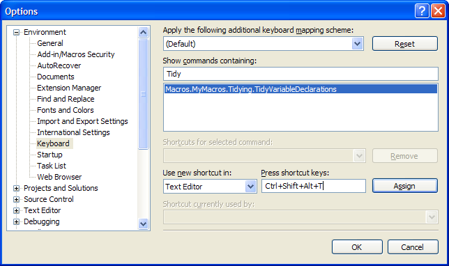 Visual Studio macro setup screen shot