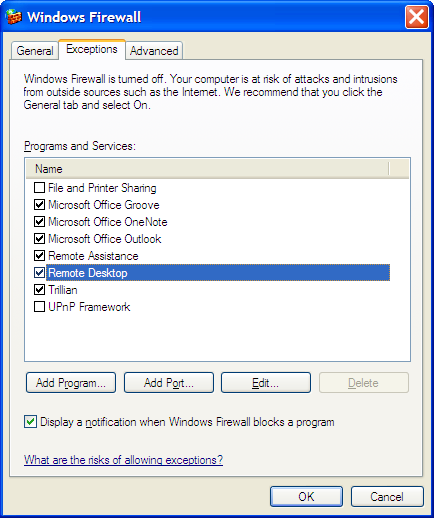 Windows Firewall control panel screen shot