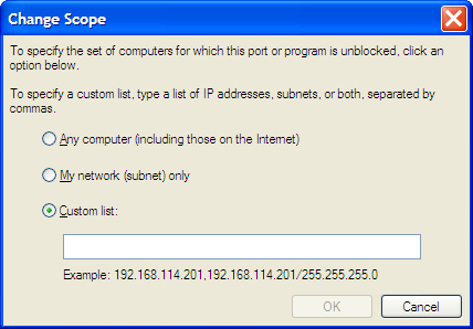 Windows Firewall IP address edit screen